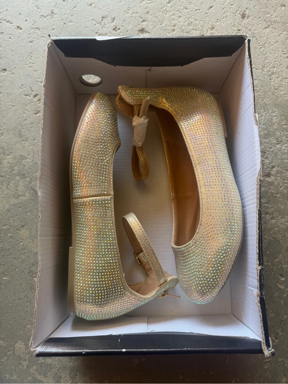 “New” INC Sparkle Ankle-Strap Ballet Flats in Iridescent Gold size3